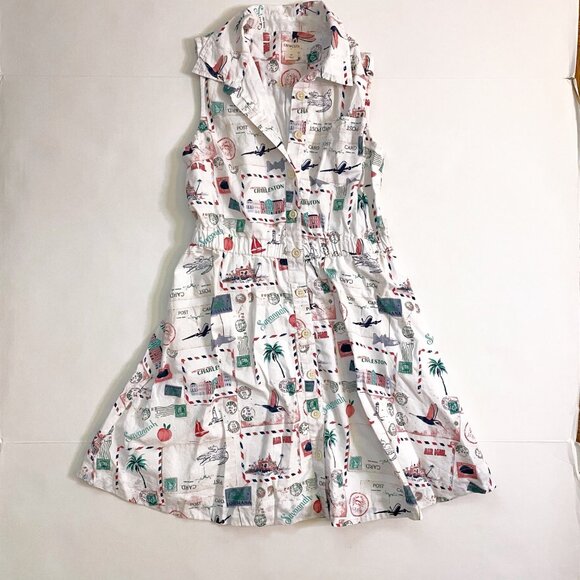 CrewCuts Factory Girls Vintage Southern Postcard Shirtdress, Size 12 - Picture 2 of 5